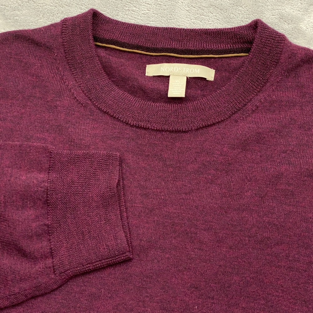 Nordstrom Mens XL Burgundy Extra Fine Merino Wool Crewneck Pullover Sweater